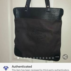 Burberry leather×Nylon Tote Shoulder bag Auth